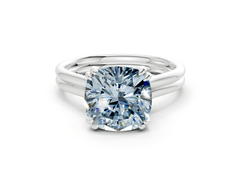 Audrey Blue Diamond Solitaire Cushion Squareuare Cut 3.1mm Engagement Ring - Ring Premier