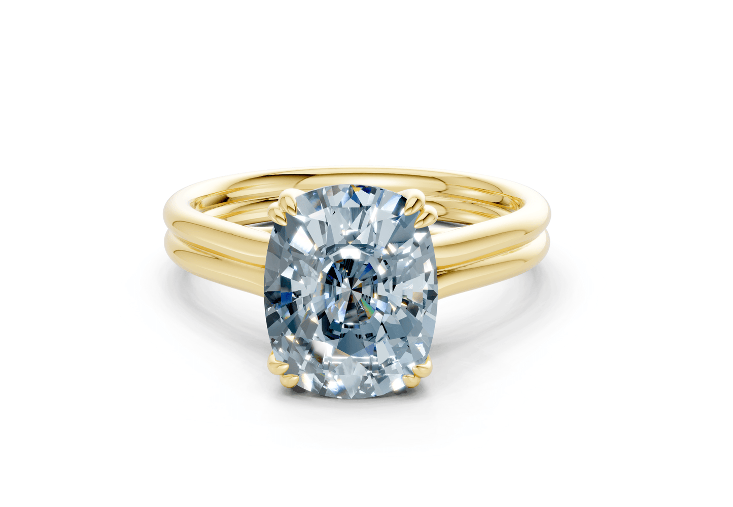Audrey Blue Diamond Solitaire Elongated Cushion Cut 3.1mm Engagement Ring - Ring Premier