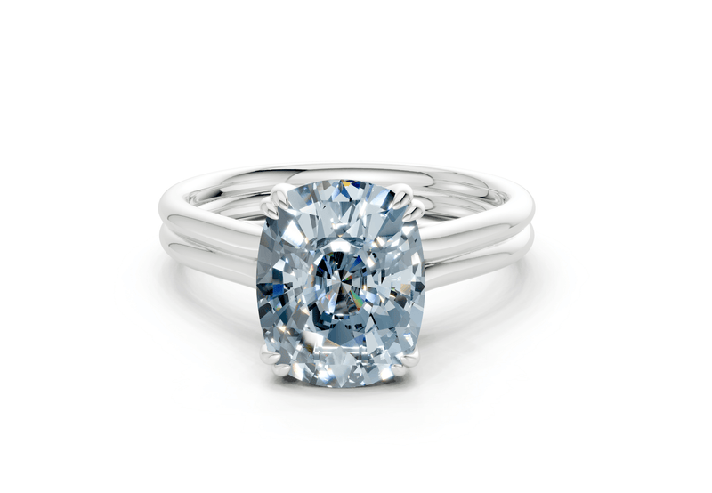 Audrey Blue Diamond Solitaire Elongated Cushion Cut 3.1mm Engagement Ring - Ring Premier