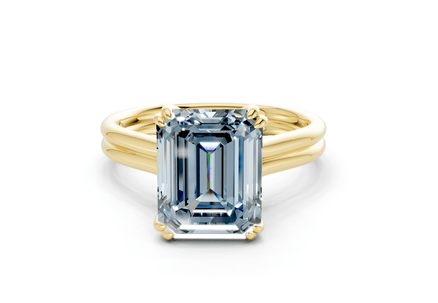 Audrey Blue Diamond Solitaire Emerald Cut 3.1mm Engagement Ring - Ring Premier