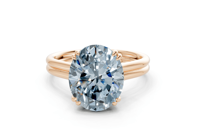 Audrey Blue Diamond Solitaire Oval Cut 3.1mm Engagement Ring - Ring Premier