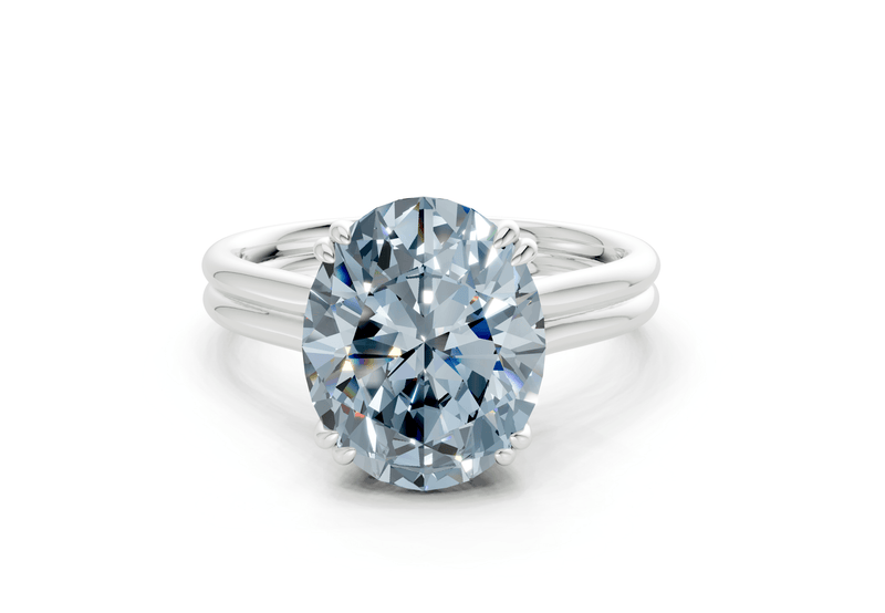 Audrey Blue Diamond Solitaire Oval Cut 3.1mm Engagement Ring - Ring Premier