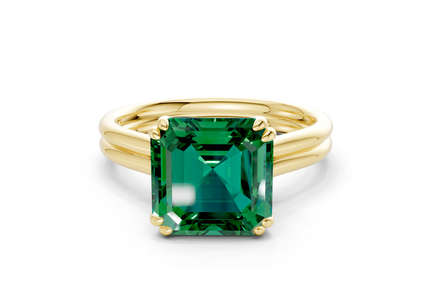 Audrey Emerald Gemstone Solitaire Asscher Cut 3.1mm Engagement Ring - Ring Premier