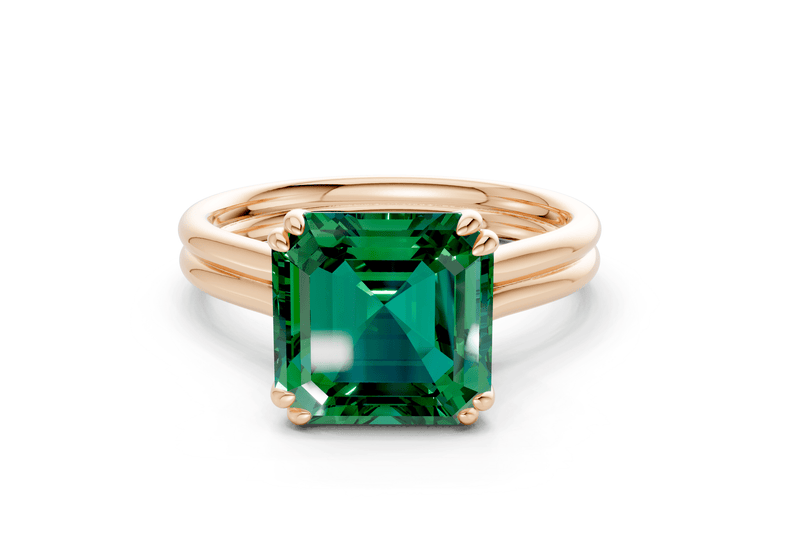 Audrey Emerald Gemstone Solitaire Asscher Cut 3.1mm Engagement Ring - Ring Premier