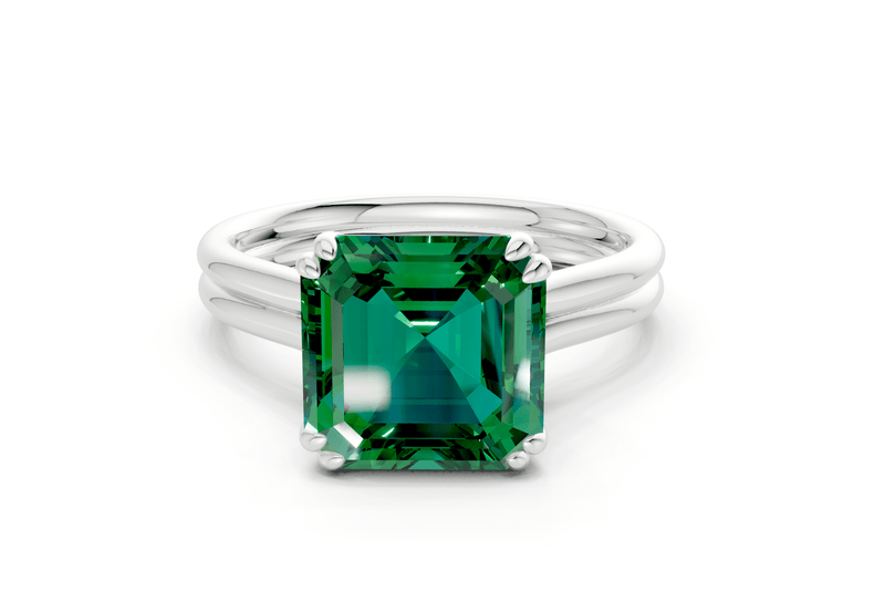 Audrey Emerald Gemstone Solitaire Asscher Cut 3.1mm Engagement Ring - Ring Premier