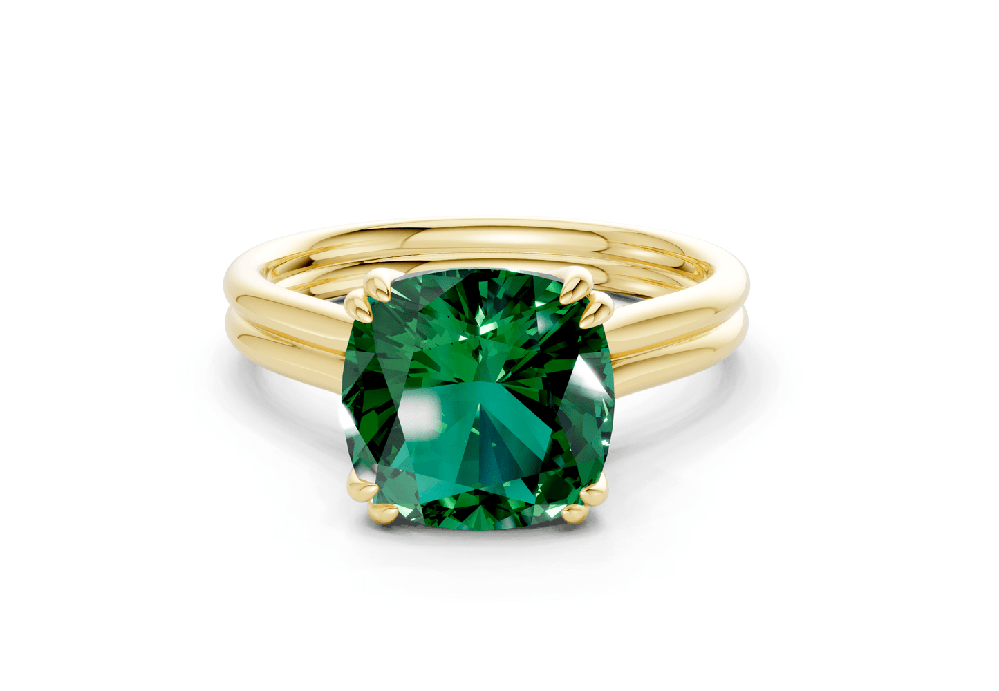 Audrey Emerald Gemstone Solitaire Cushion Squareuare Cut 3.1mm Engagement Ring - Ring Premier