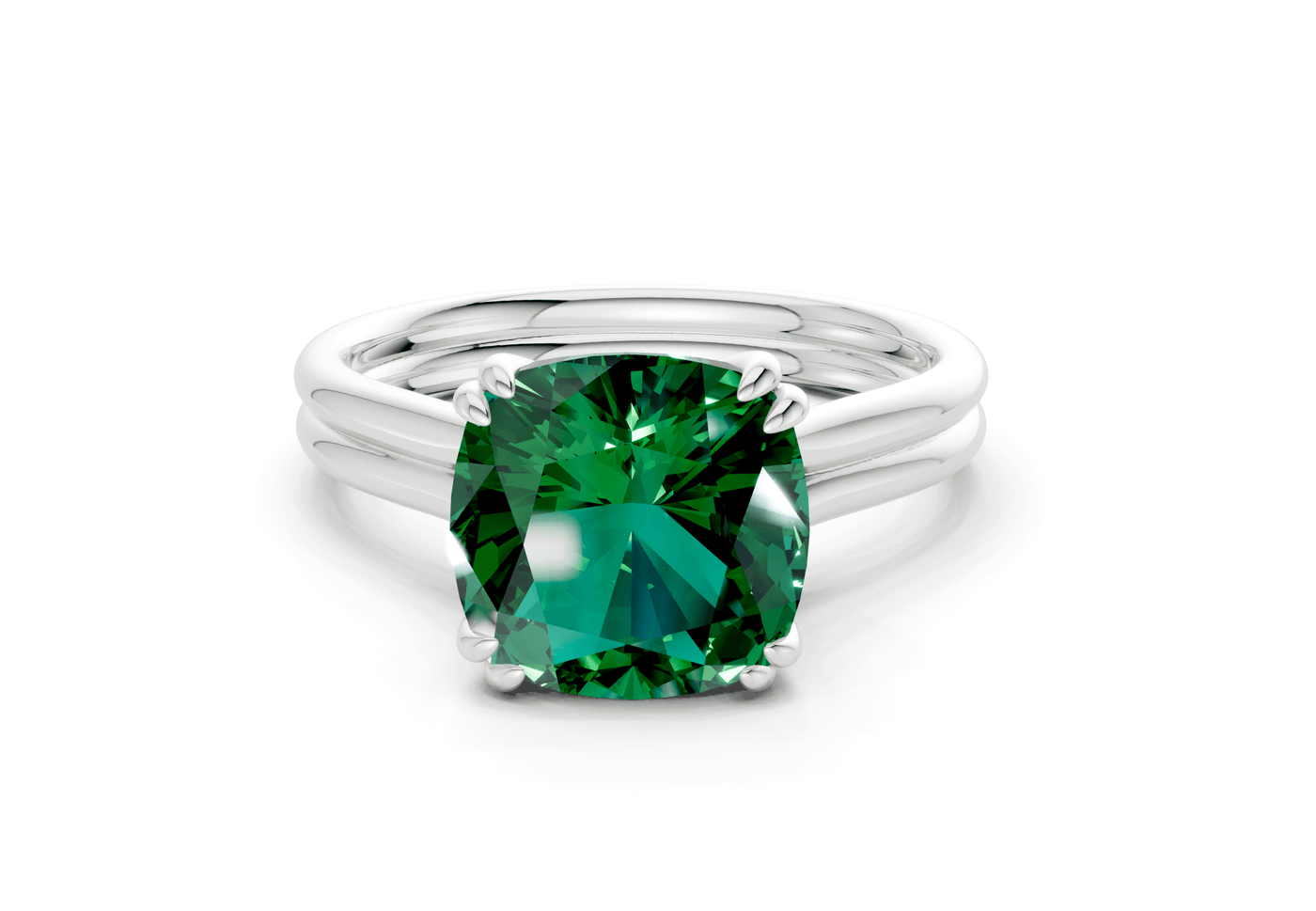 Audrey Emerald Gemstone Solitaire Cushion Squareuare Cut 3.1mm Engagement Ring