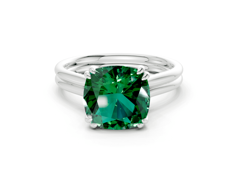 Audrey Emerald Gemstone Solitaire Cushion Squareuare Cut 3.1mm Engagement Ring - Ring Premier