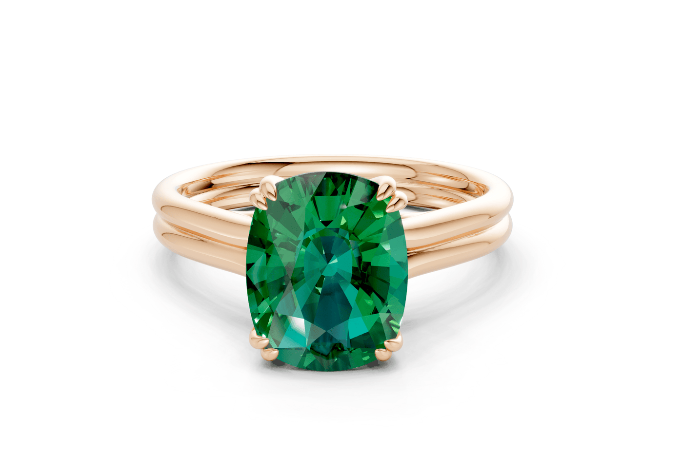 Audrey Emerald Gemstone Solitaire Elongated Cushion Cut 3.1mm Engagement Ring