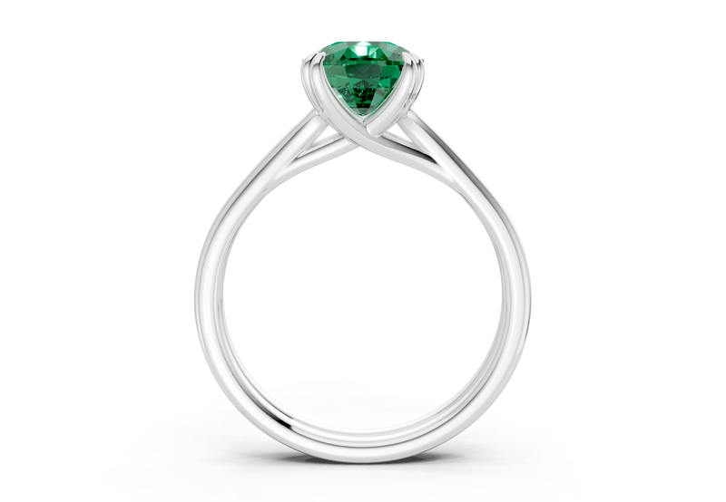 Audrey Emerald Gemstone Solitaire Elongated Cushion Cut 3.1mm Engagement Ring - Ring Premier