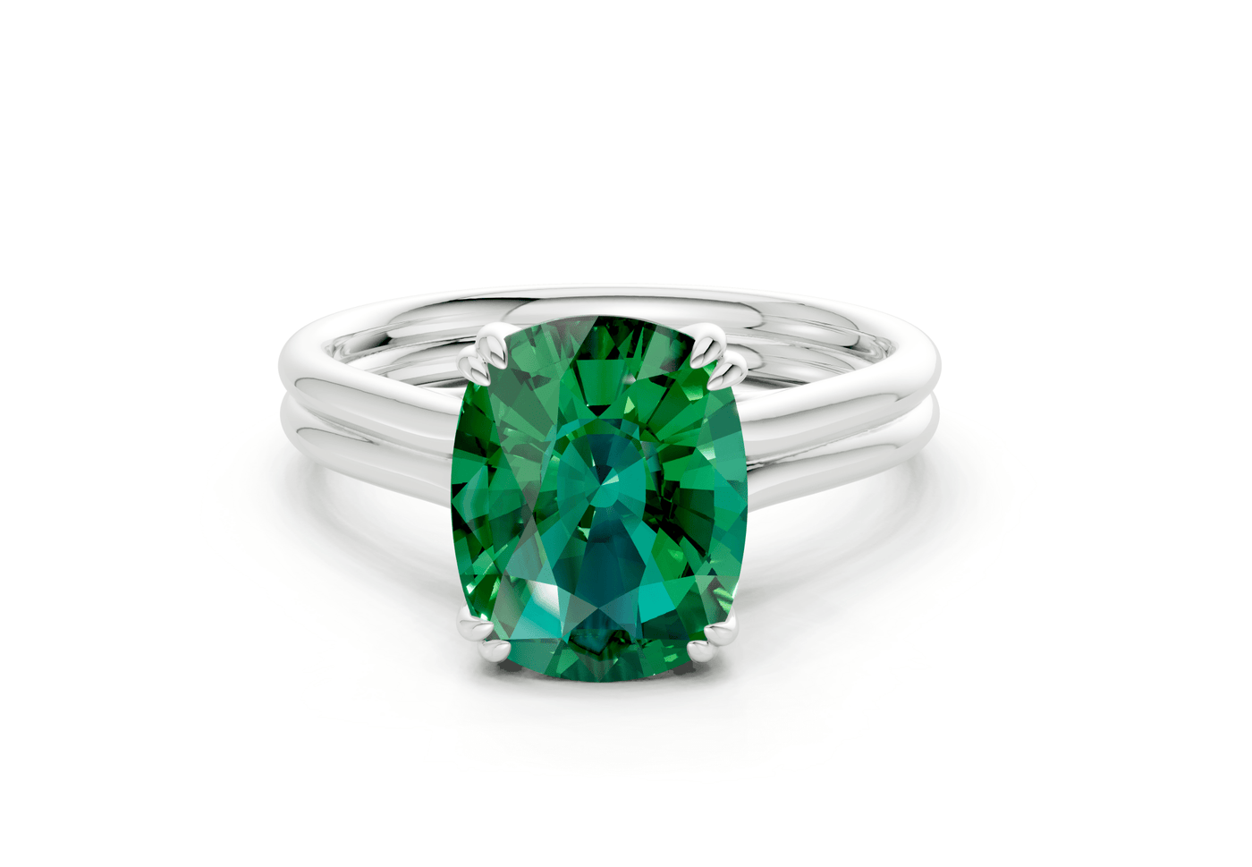 Audrey Emerald Gemstone Solitaire Elongated Cushion Cut 3.1mm Engagement Ring