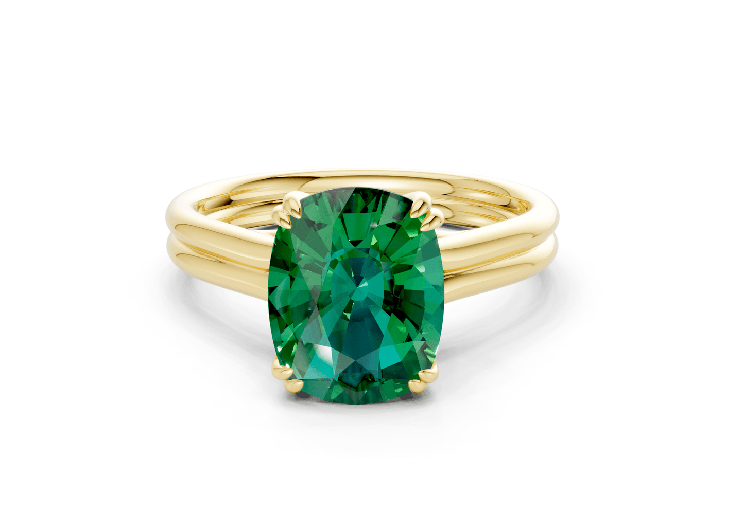 Audrey Emerald Gemstone Solitaire Elongated Cushion Cut 3.1mm Engagement Ring - Ring Premier