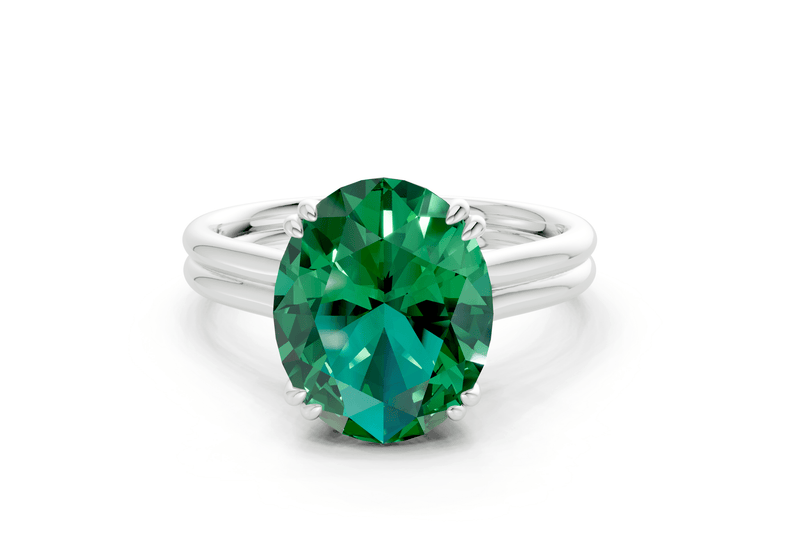 Audrey Emerald Gemstone Solitaire Oval Cut 3.1mm Engagement Ring - Ring Premier