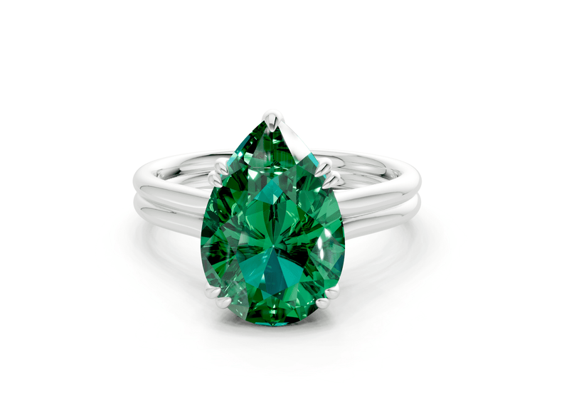 Audrey Emerald Gemstone Solitaire Pear Cut 3.1mm Engagement Ring - Ring Premier