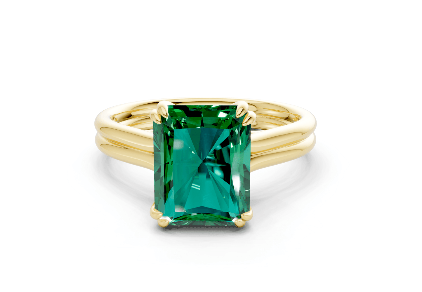 Audrey Emerald Gemstone Solitaire Radiant Cut 3.1mm Engagement Ring - Ring Premier
