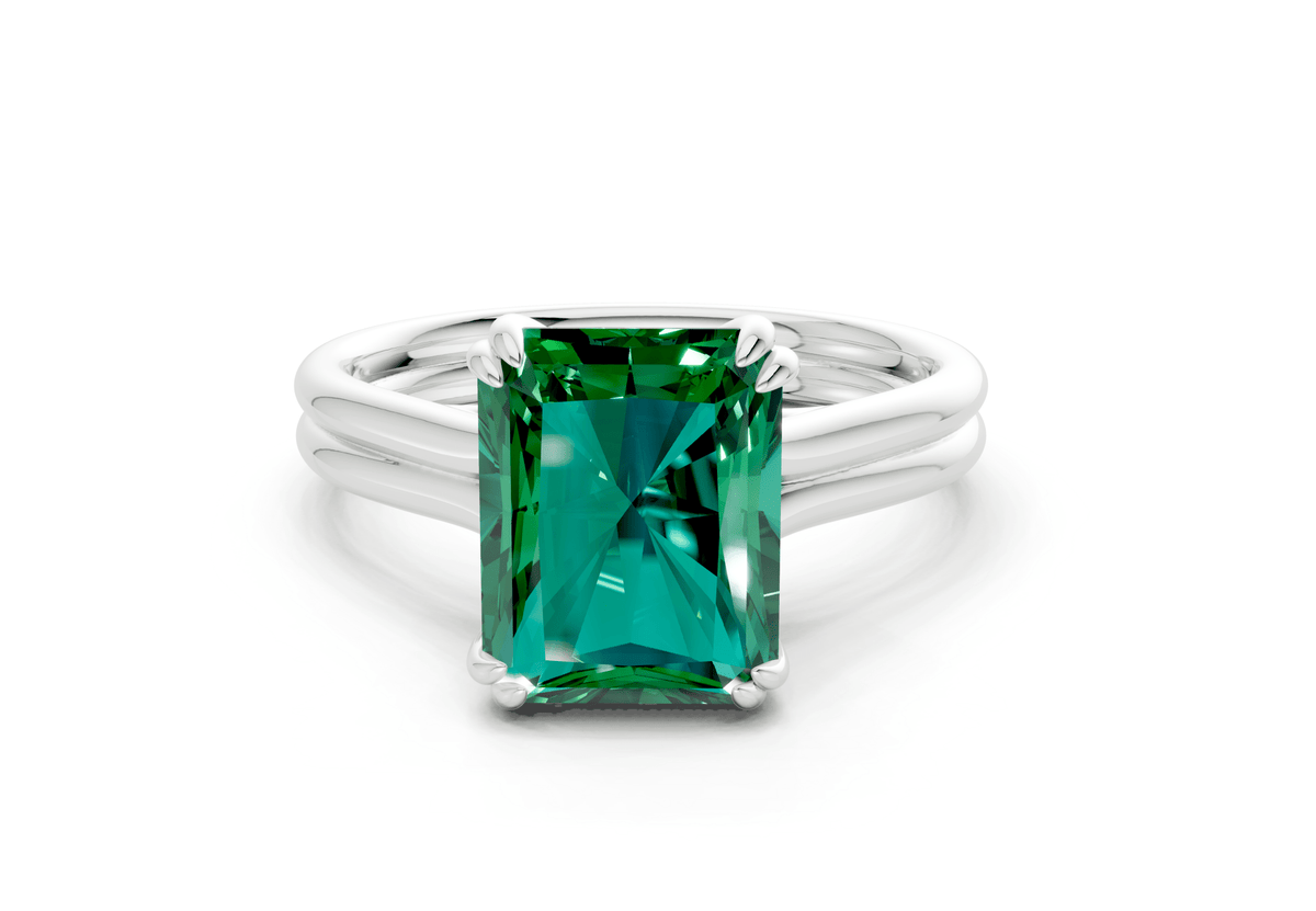 Audrey Emerald Gemstone Solitaire Radiant Cut 3.1mm Engagement Ring