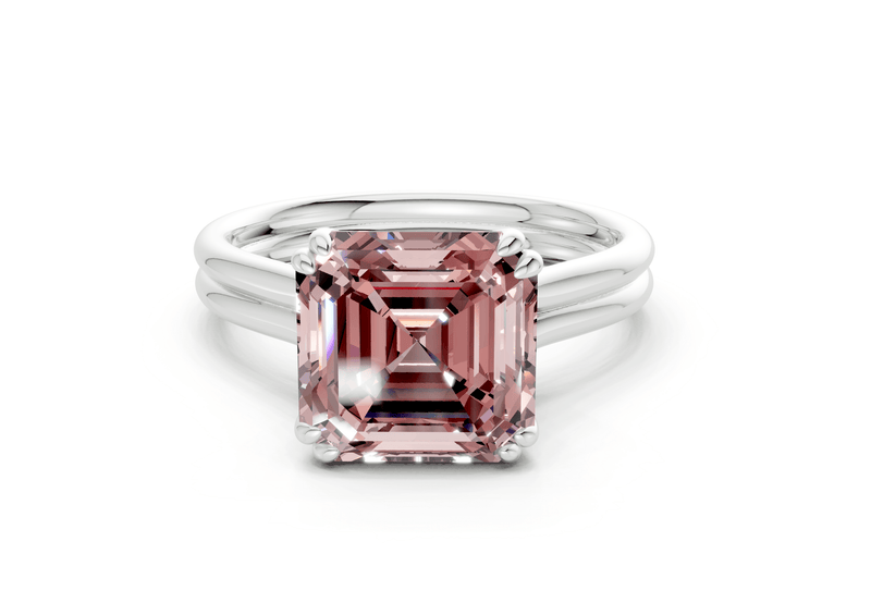 Audrey Pink Diamond Solitaire Asscher Cut 3.1mm Engagement Ring - Ring Premier