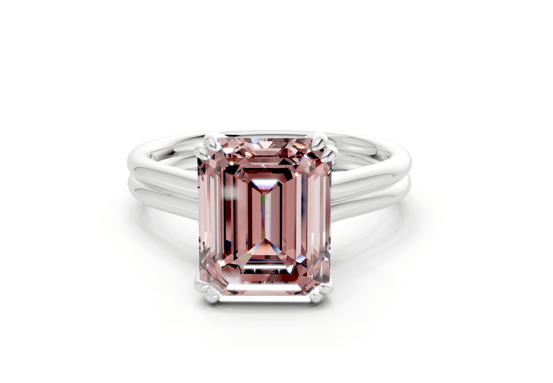 Audrey Pink Diamond Solitaire Emerald Cut 3.1mm Engagement Ring - Ring Premier
