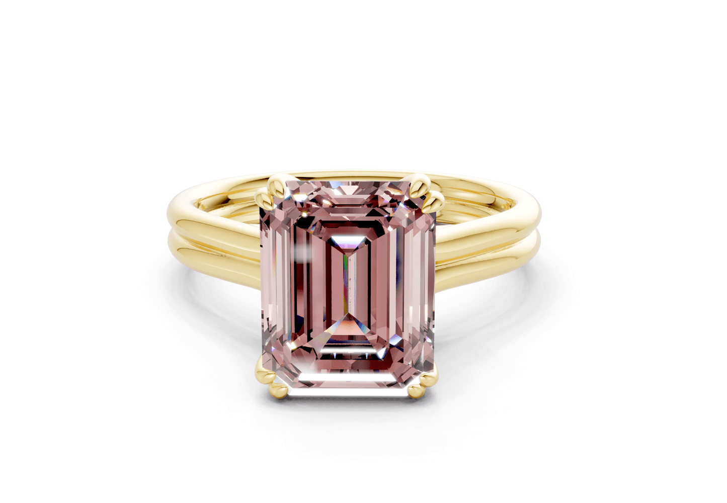 Audrey Pink Diamond Solitaire Emerald Cut 3.1mm Engagement Ring - Ring Premier
