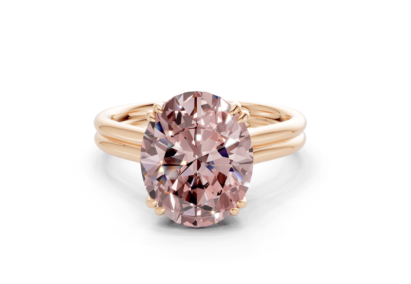 Audrey Pink Diamond Solitaire Oval Cut 3.1mm Engagement Ring - Ring Premier