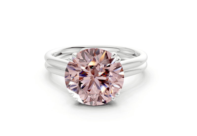 Audrey Pink Diamond Solitaire Round Cut 3.1mm Engagement Ring - Ring Premier