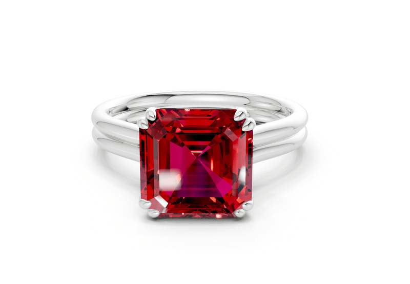 Audrey Ruby Gemstone Solitaire Asscher Cut 3.1mm Engagement Ring - Ring Premier