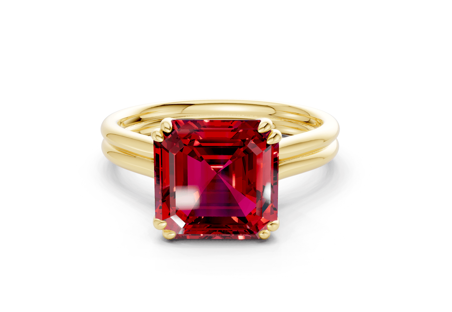 Audrey Ruby Gemstone Solitaire Asscher Cut 3.1mm Engagement Ring - Ring Premier