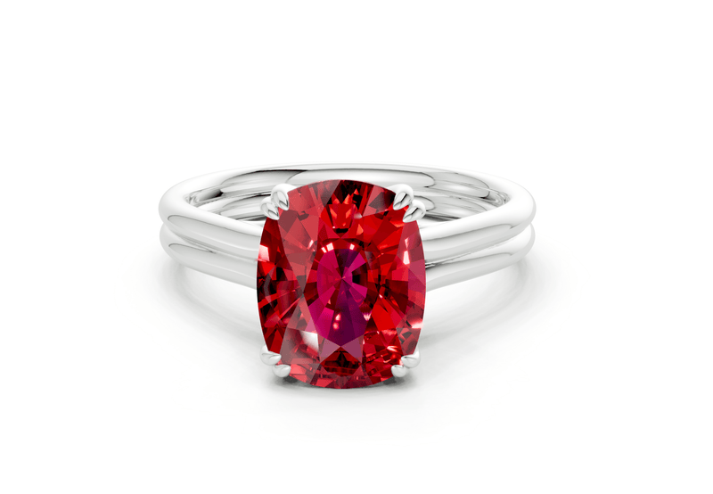 Audrey Ruby Gemstone Solitaire Elongated Cushion Cut 3.1mm Engagement Ring - Ring Premier