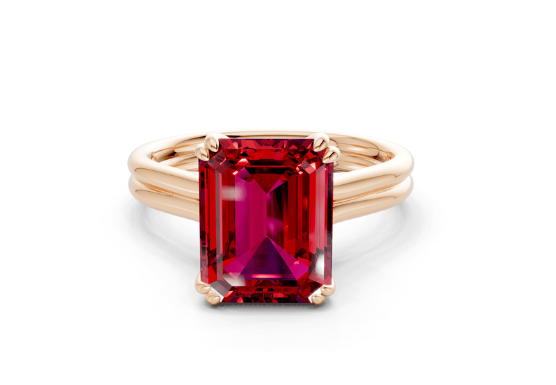 Audrey Ruby Gemstone Solitaire Emerald Cut 3.1mm Engagement Ring - Ring Premier