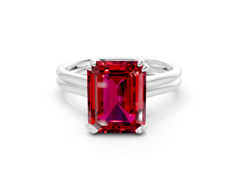 Audrey Ruby Gemstone Solitaire Emerald Cut 3.1mm Engagement Ring - Ring Premier