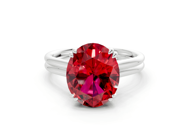 Audrey Ruby Gemstone Solitaire Oval Cut 3.1mm Engagement Ring - Ring Premier