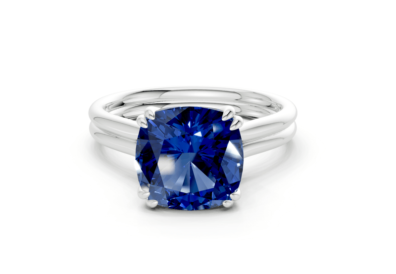 Audrey Sapphire Gemstone Solitaire Cushion Squareuare Cut 3.1mm Engagement Ring - Ring Premier