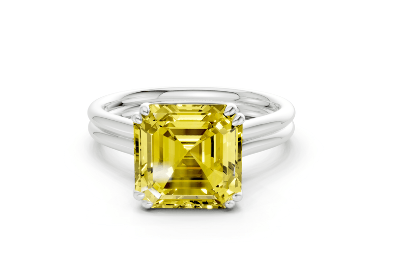 Audrey Yellow Diamond Solitaire Asscher Cut 3.1mm Engagement Ring - Ring Premier