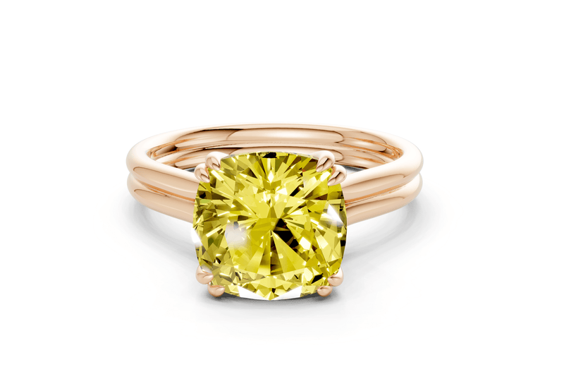 Audrey Yellow Diamond Solitaire Cushion Squareuare Cut 3.1mm Engagement Ring - Ring Premier