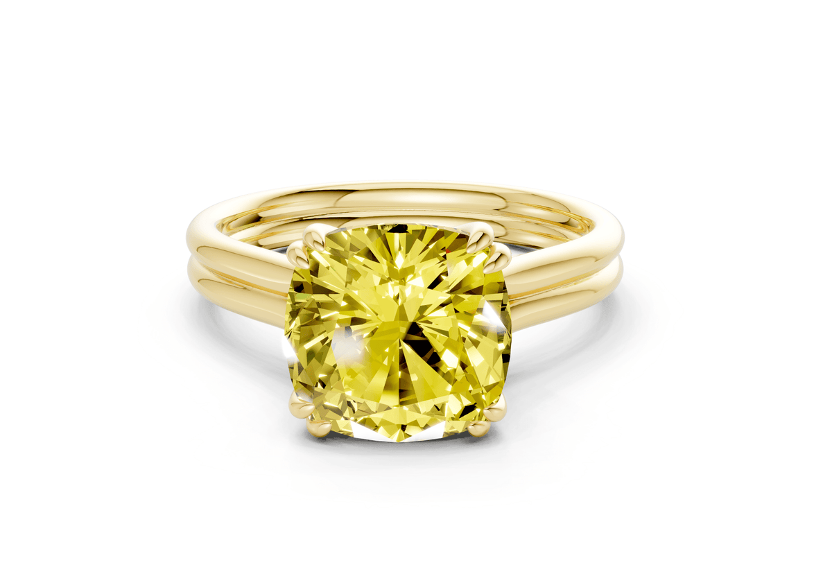 Audrey Yellow Diamond Solitaire Cushion Squareuare Cut 3.1mm Engagement Ring