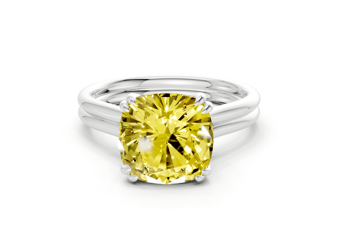 Audrey Yellow Diamond Solitaire Cushion Squareuare Cut 3.1mm Engagement Ring