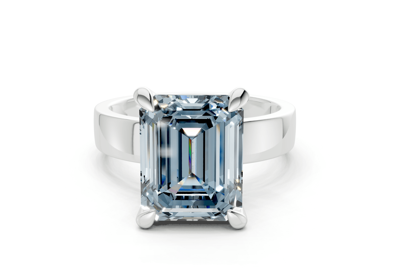 Cascade Blue Diamond Solitaire Emerald Cut 4mm Engagement Ring