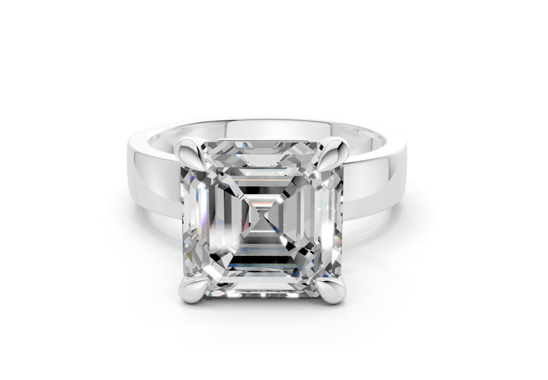 Cascade Diamond Solitaire Asscher Cut 4mm Engagement Ring - Ring Premier