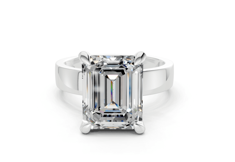 Cascade Diamond Solitaire Emerald Cut 4mm Engagement Ring - Ring Premier