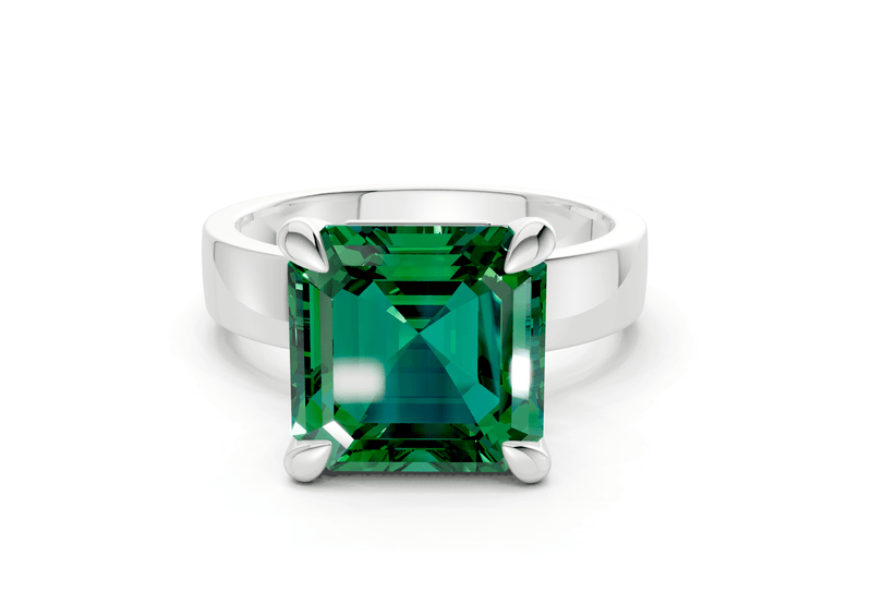 Cascade Emerald Gemstone Solitaire Asscher Cut 4mm Engagement Ring - Ring Premier