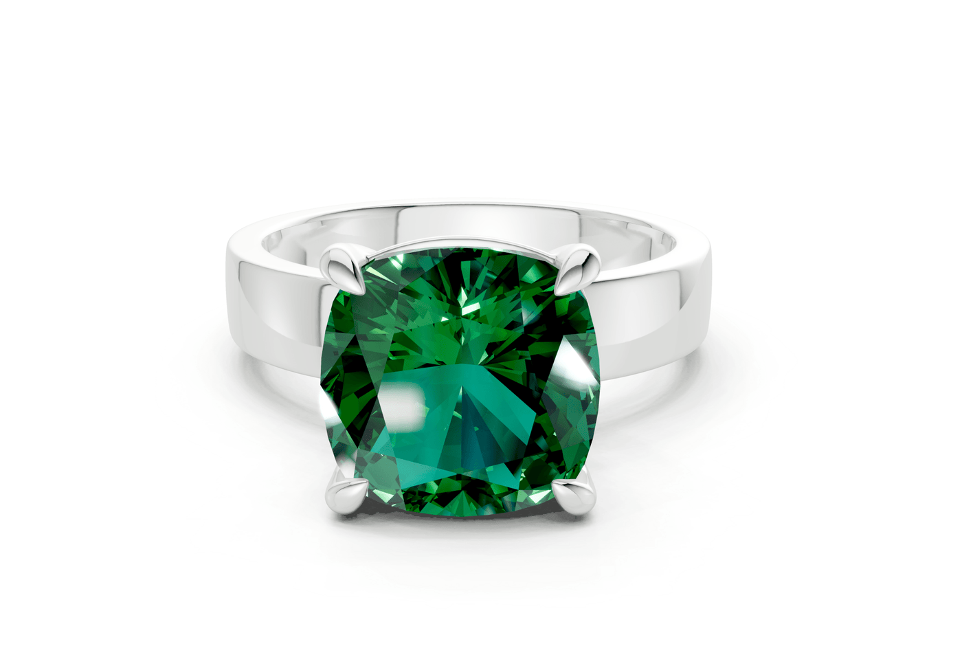 Cascade Emerald Gemstone Solitaire Cushion Squareuare Cut 4mm Engagement Ring