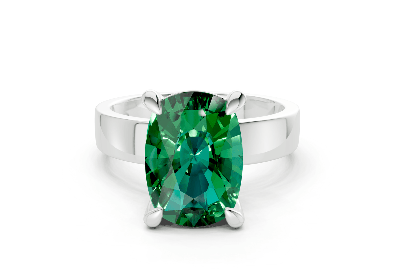 Cascade Emerald Gemstone Solitaire Elongated Cushion Cut 4mm Engagement Ring