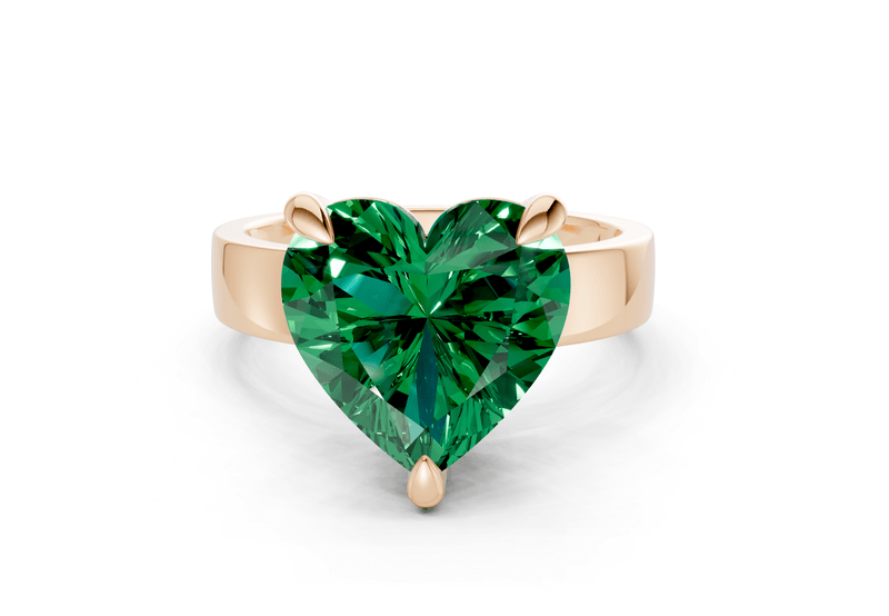 Cascade Emerald Gemstone Solitaire Heart Cut 4mm Engagement Ring - Ring Premier