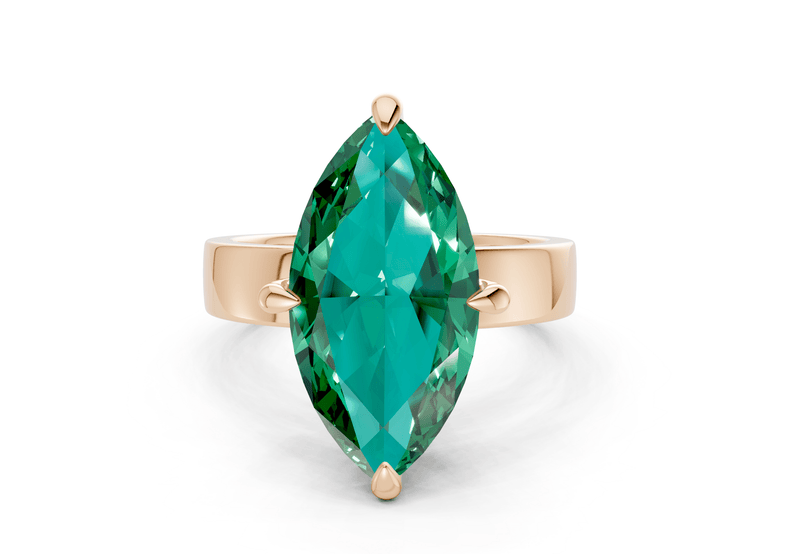Cascade Emerald Gemstone Solitaire Marquise Cut 4mm Engagement Ring - Ring Premier