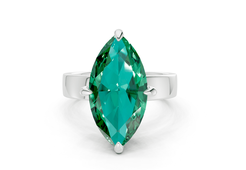Cascade Emerald Gemstone Solitaire Marquise Cut 4mm Engagement Ring - Ring Premier