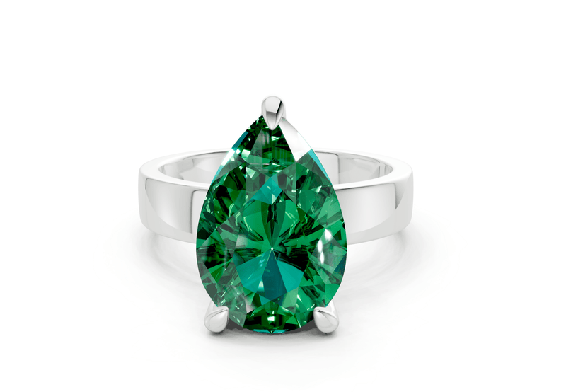 Cascade Emerald Gemstone Solitaire Pear Cut 4mm Engagement Ring - Ring Premier