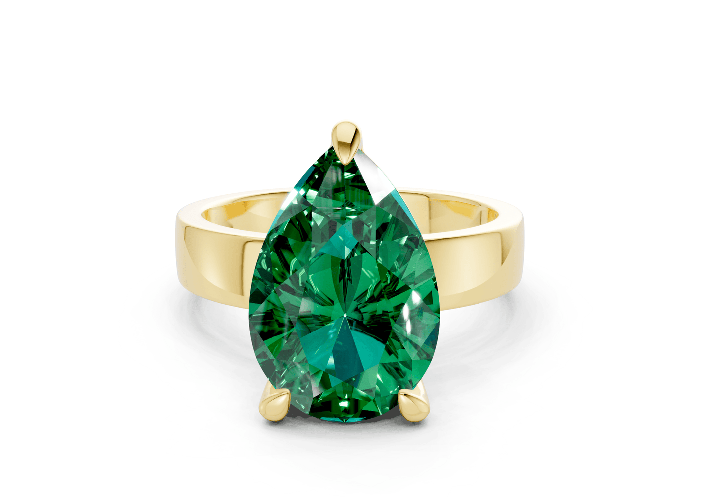 Cascade Emerald Gemstone Solitaire Pear Cut 4mm Engagement Ring - Ring Premier
