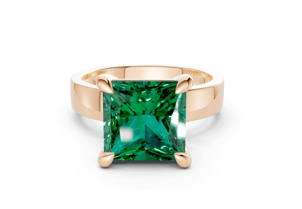Cascade Emerald Gemstone Solitaire Princess Cut 4mm Engagement Ring