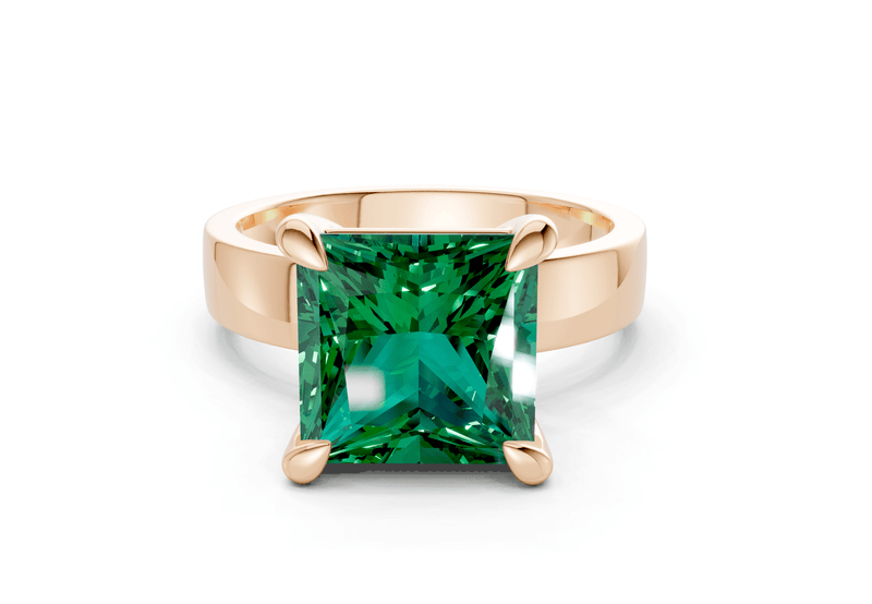 Cascade Emerald Gemstone Solitaire Princess Cut 4mm Engagement Ring - Ring Premier