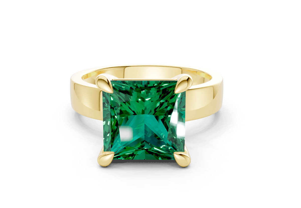 Cascade Emerald Gemstone Solitaire Princess Cut 4mm Engagement Ring